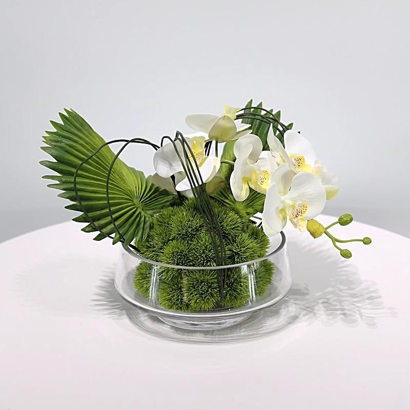 样板房客厅餐桌现代轻奢玻璃花瓶花艺软装售O楼部洽谈桌彷真花摆