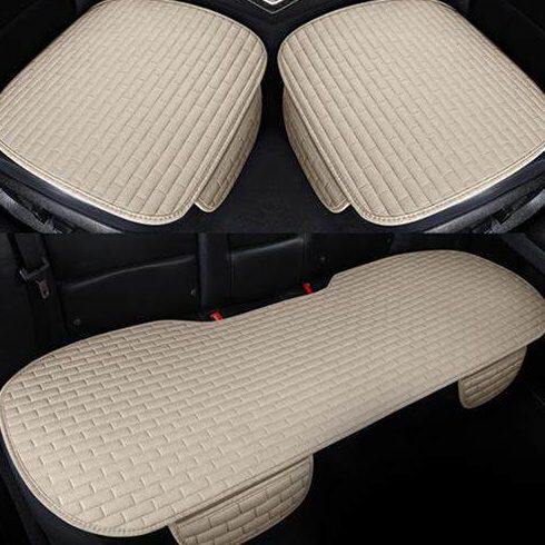 汽车坐垫四季新款亚麻无靠背三件套防滑免绑透气座垫单片汽车用品