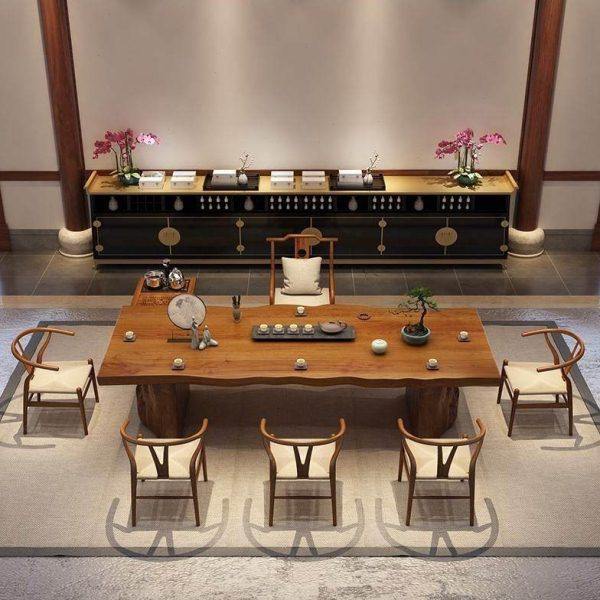 新中式禅意茶室功夫茶台复古泡茶桌椅组合 全实木茶桌自然边大板,住宅家具,家用茶台/茶桌,淘宝优惠券,粉丝福利购,淘宝优惠卷