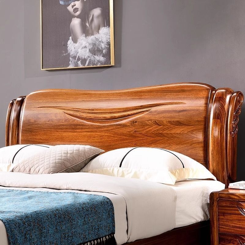 高档轻奢中式乌金木实木床主卧双人床简约气压高箱储物大床婚QDF