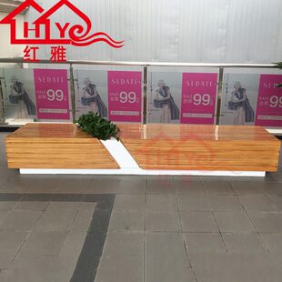 户外玻璃钢防腐木坐凳商场学校写字楼等候休闲椅木纹长条花盆座椅