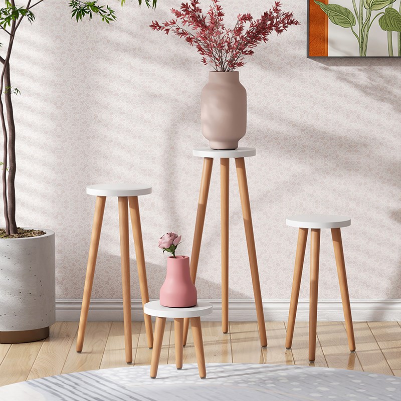 #白面松木腿三脚花架北欧风室内极简实木花凳简易组装花几沙发边
