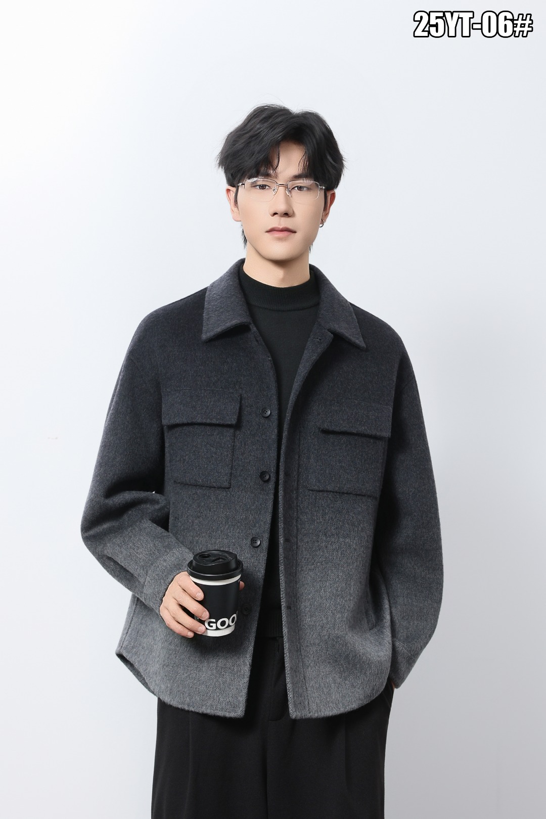 100%纯羊绒双面呢夹克短款休闲英伦帅气羊毛呢翻领外套无羊毛大衣