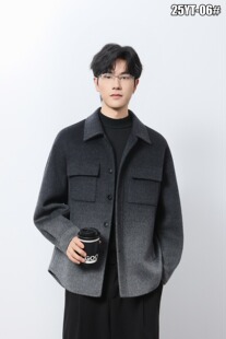 100%纯羊绒双面呢夹克短款休闲英伦帅气羊毛呢翻领外套无羊毛大衣