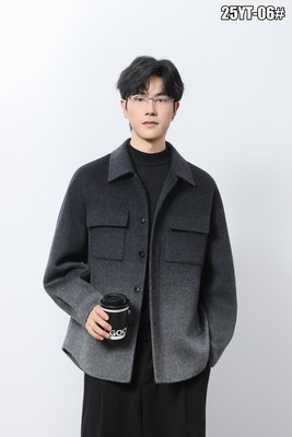 100%纯羊绒双面呢夹克短款休闲英伦帅气羊毛呢翻领外套无羊毛大衣