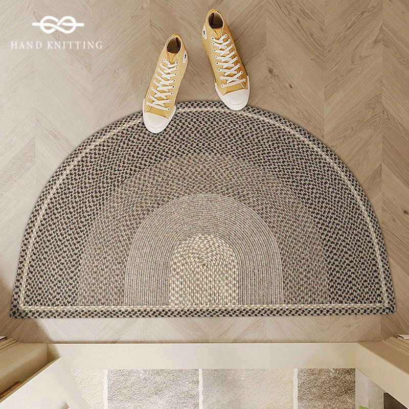手工编织羊毛半圆入户门垫客厅沙发地毯茶几欧美家用防滑地垫定制