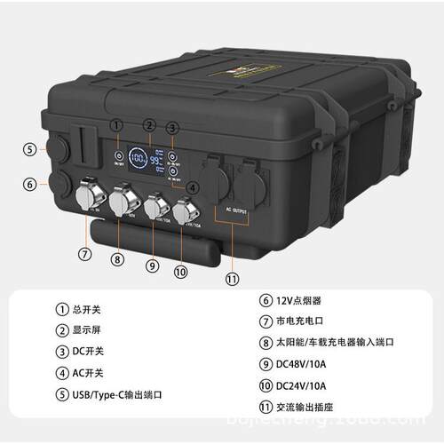 24V48V3000W发电站太阳能发电机LiFePO4大容量便携式户外电源