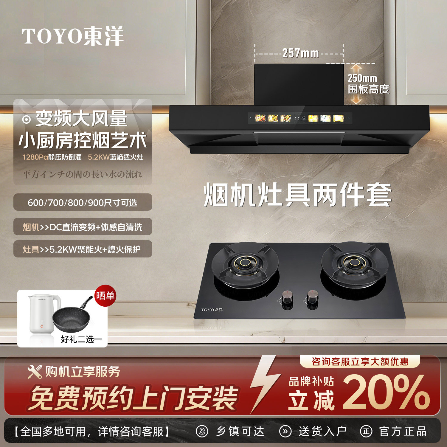 TOYO東洋(日本)抽油烟机小型顶吸油烟机厨房猛火灶烟灶两件套