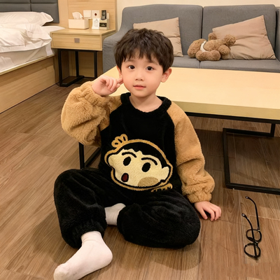 女童男童睡衣秋冬季加厚法兰绒冬季家居服套装保暖可爱卡通可爱
