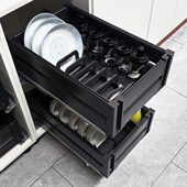 厨房橱柜拉篮双层铝合金抽中抽收纳碗碟架抽屉式 碗架碗篮平篮置物