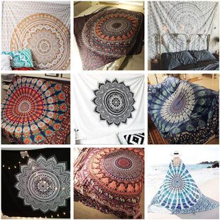 印度西藏北欧系列印花民族风格装饰布挂布图腾莲花床头沙发背景布