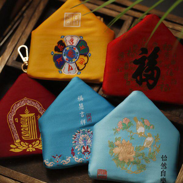 中式禅意复古钥匙挂件文化创意收纳袋硬币袋汽车钥匙扣零钱包卡包图片