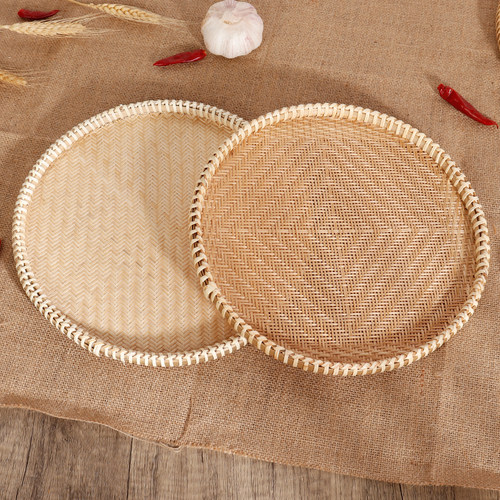 竹编制品篮子细孔l无孔竹筛子圆簸箕家用馒头筐蒸盘晾晒托盘竹盘