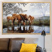 挂毯进口蒙古纯羊毛客厅卧室书房欧式 北欧风景礼品装 饰画挂毯壁毯