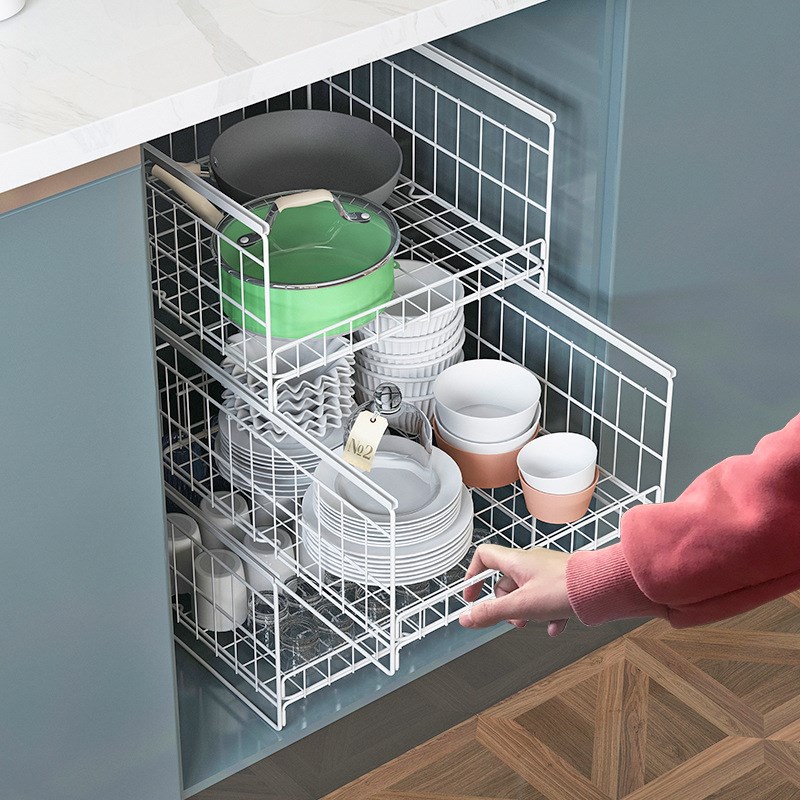 厨房抽屉收纳分层碗架碗碟沥水架橱柜内碗筷柜碗盘餐具碗具置物架
