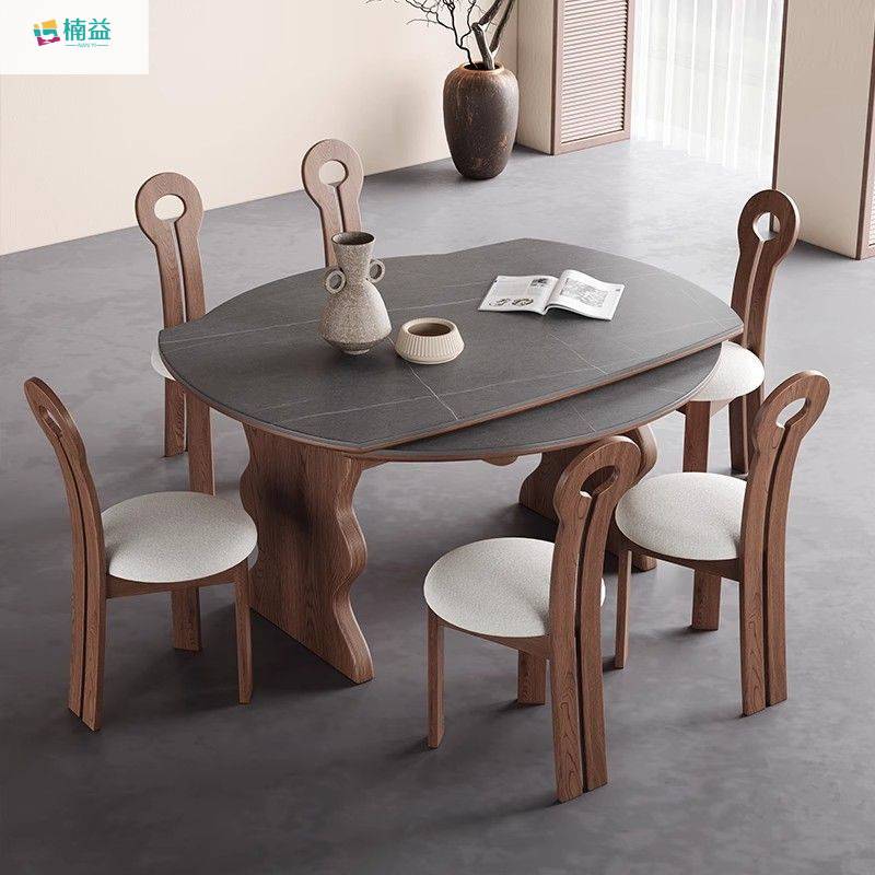 中古楠益木折叠餐桌可变圆桌伸缩2025新款现代简约美式家用小户型