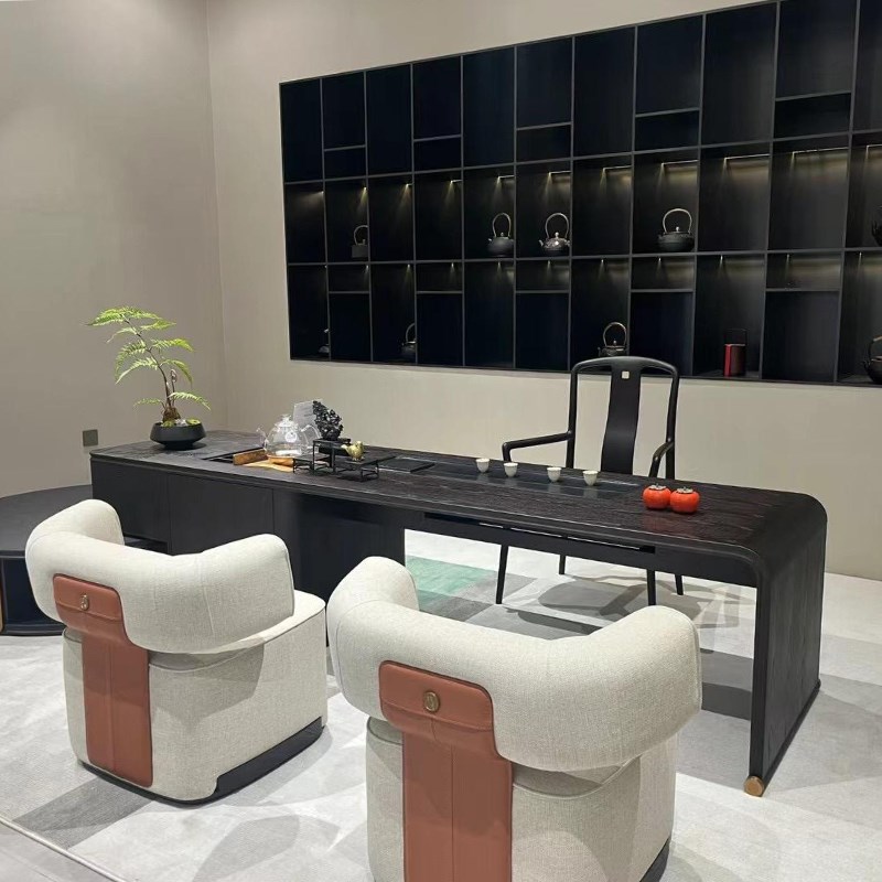 新中式北美黑胡桃木茶桌现v代简约侘寂风实木白蜡木茶台办公室家