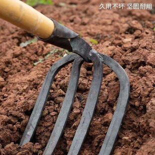 园艺锻打老式耙子农具四齿钉耙铁耙农用耐用锄地挖土加厚耙高锰钢