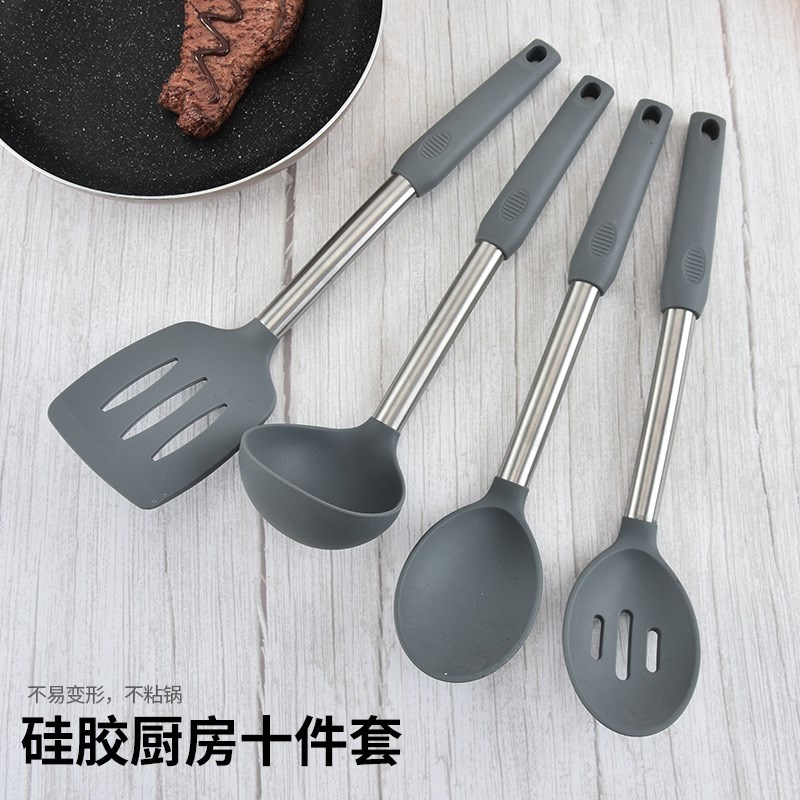 耐高温硅胶厨具11件套硅胶手柄厨具炒菜硅胶铲硅胶汤勺厨房用具