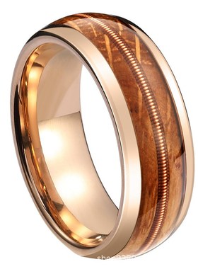 现货钨钢戒指男士大马士革钢制指环酒桶木白橡戒指