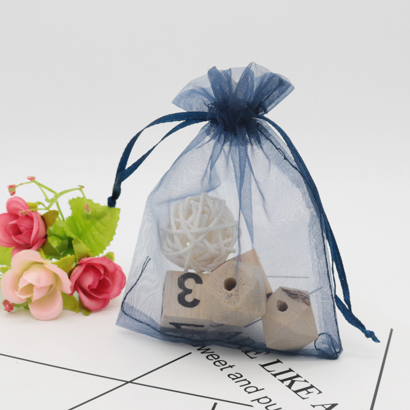 100个高档藏青色纱袋首饰包装袋D小袋子网纱袋抽绳饰品首饰包装袋