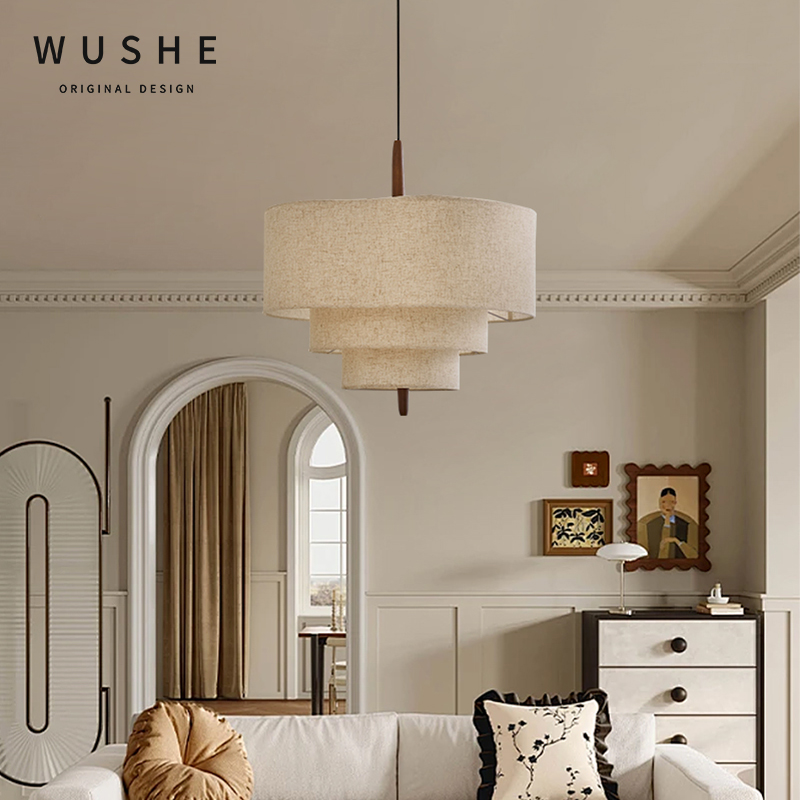 布罗拉法式中古客厅主灯吊灯复古餐厅F灯奶油风高级感布艺卧室灯