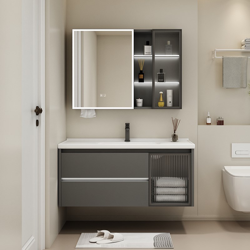 卫生间浴室柜组合加厚蜂窝铝陶瓷一体盆洗K脸手盆镜柜阳台洗漱台