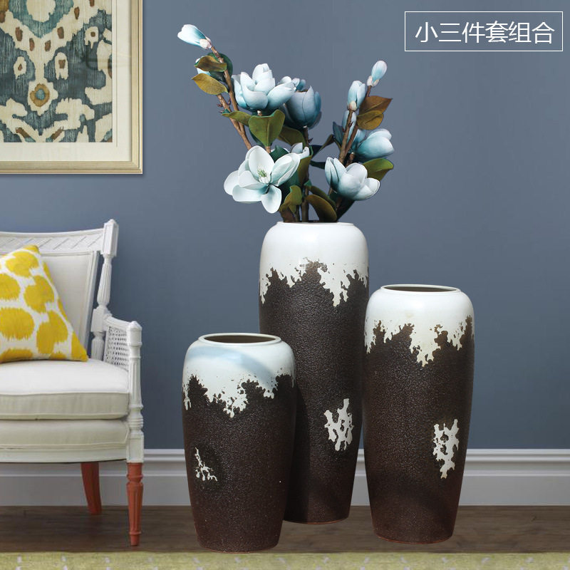 复古工业风手工粗陶景德镇落地花瓶陶罐坛子花器客厅摆件大型花盆