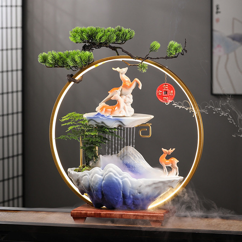 国潮流水招财猫招手摆件创意客厅办公室桌面玄关乔迁新居开业礼品
