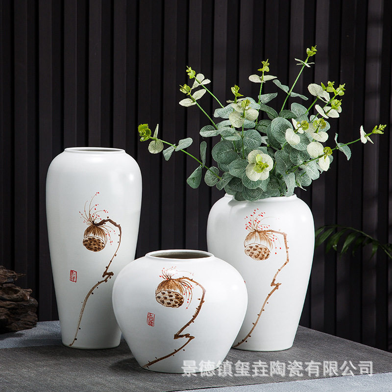 景德镇陶瓷小花瓶新中式手绘花瓶家居装饰客厅电视柜花瓶装饰摆件