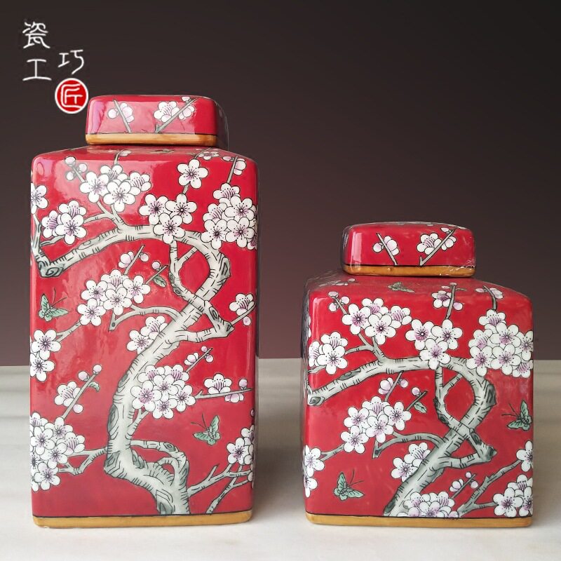 陶瓷手绘粉彩陶瓷花瓶储物罐欧式中式混搭饰品摆件