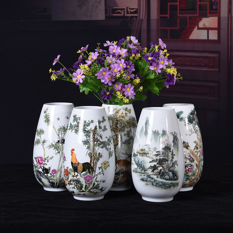 景德镇陶瓷小花瓶摆件客厅插花干花新中式家居装饰品电视柜工艺品