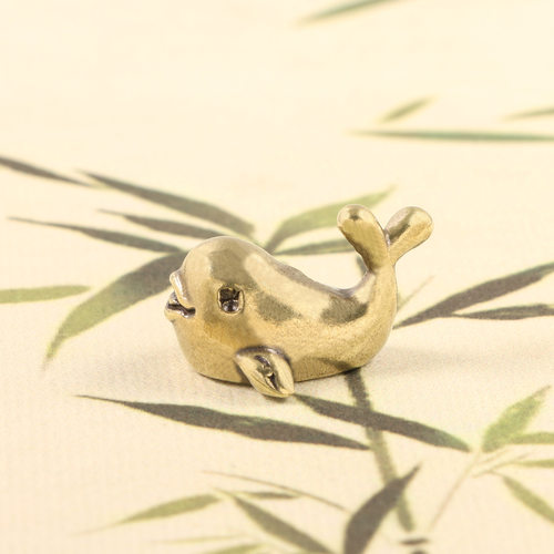 新中式仿古玩做旧黄铜摆件快乐海豚海洋动物茶宠桌宠装饰品工艺品