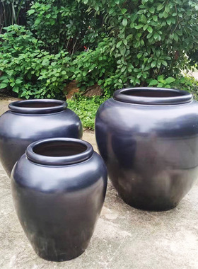 景德镇陶瓷 小花瓶黑色客厅摆件 粗陶复古中式花器家居工艺品