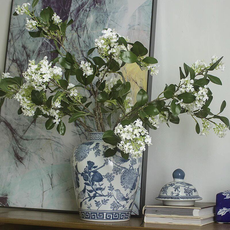 新中式青花瓷玄关摆件陶瓷花瓶客厅落地法式插花花瓶瓷器储物罐