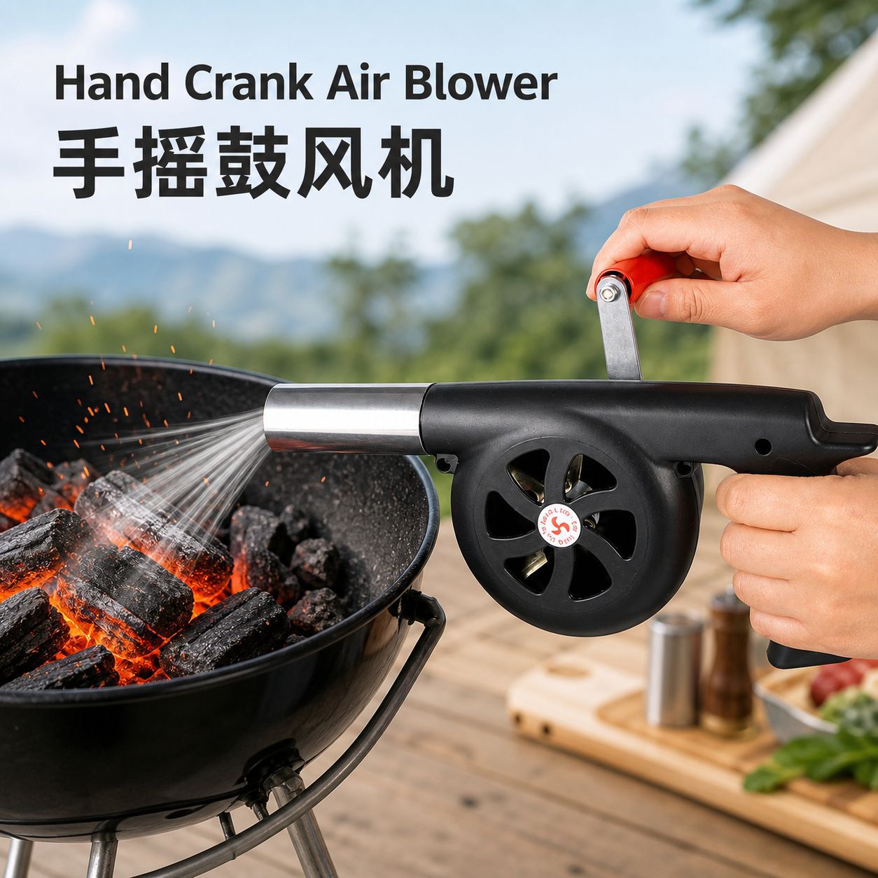 手摇鼓风机烧烤木炭引火助燃便携户外露天野营炉灶吹火器厨房烤炉
