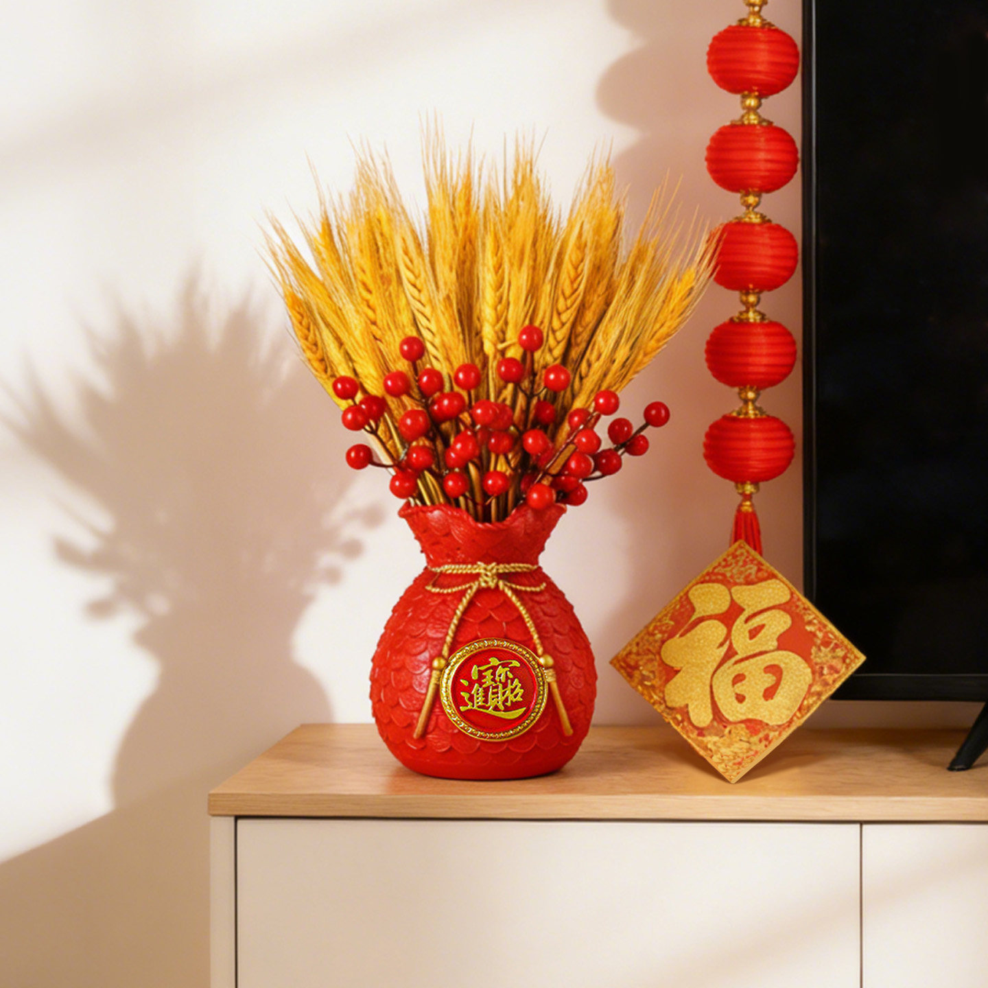 黄金麦穗客厅摆件彷真花福袋花瓶新年乔迁发财果电视柜年宵花装饰,家居饰品,餐桌花艺,淘宝优惠券,粉丝福利购,淘宝优惠卷