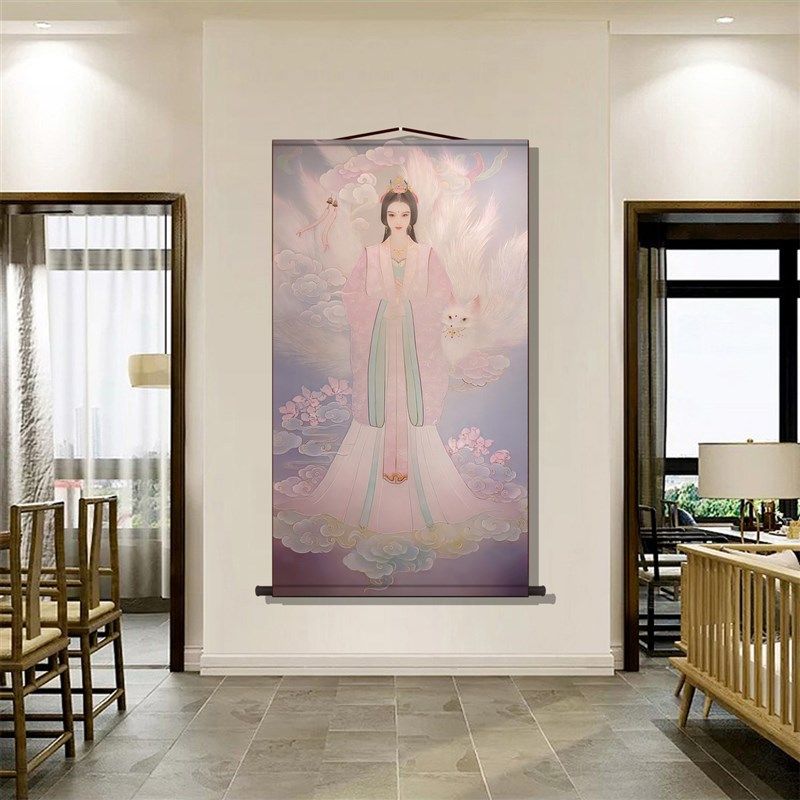 马色九尾画画像卷轴挂狐八尾圣狐胡家东北出紫客厅堂口供奉装饰画 - 实物图