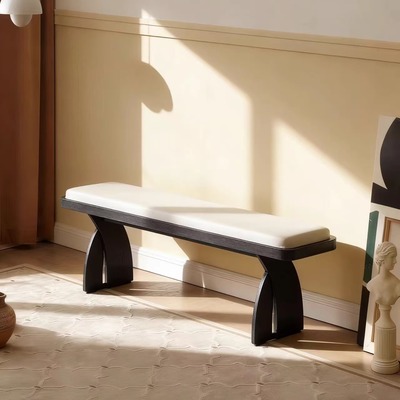 中古风实木长凳卧室床尾凳设计师民宿衣帽间休息长条凳家用换鞋凳