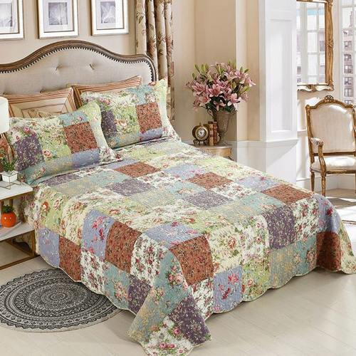 新款碎花绗缝被三件套床上用品三件套拼接水洗棉床盖直供