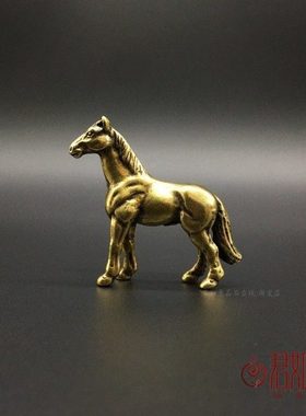 铜马小摆件实心黄铜微雕生肖马小马骏马铜艺铜手把件仿古铜器古玩