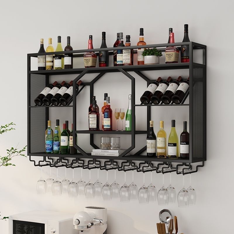 墙上酒架酒吧吧台酒柜壁挂式家用铁艺餐厅红酒展示T架悬挂墙置物
