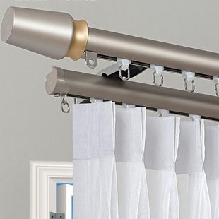 窗帘杆窗帘一整套单杆轨道挂钩铝合金静音轻奢滑轨打孔下滑罗马杆