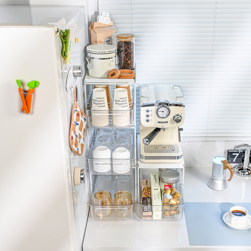 抽屉式咖啡杯子收纳架多层客厅橱柜桌面放水杯玻R璃茶杯架子置物