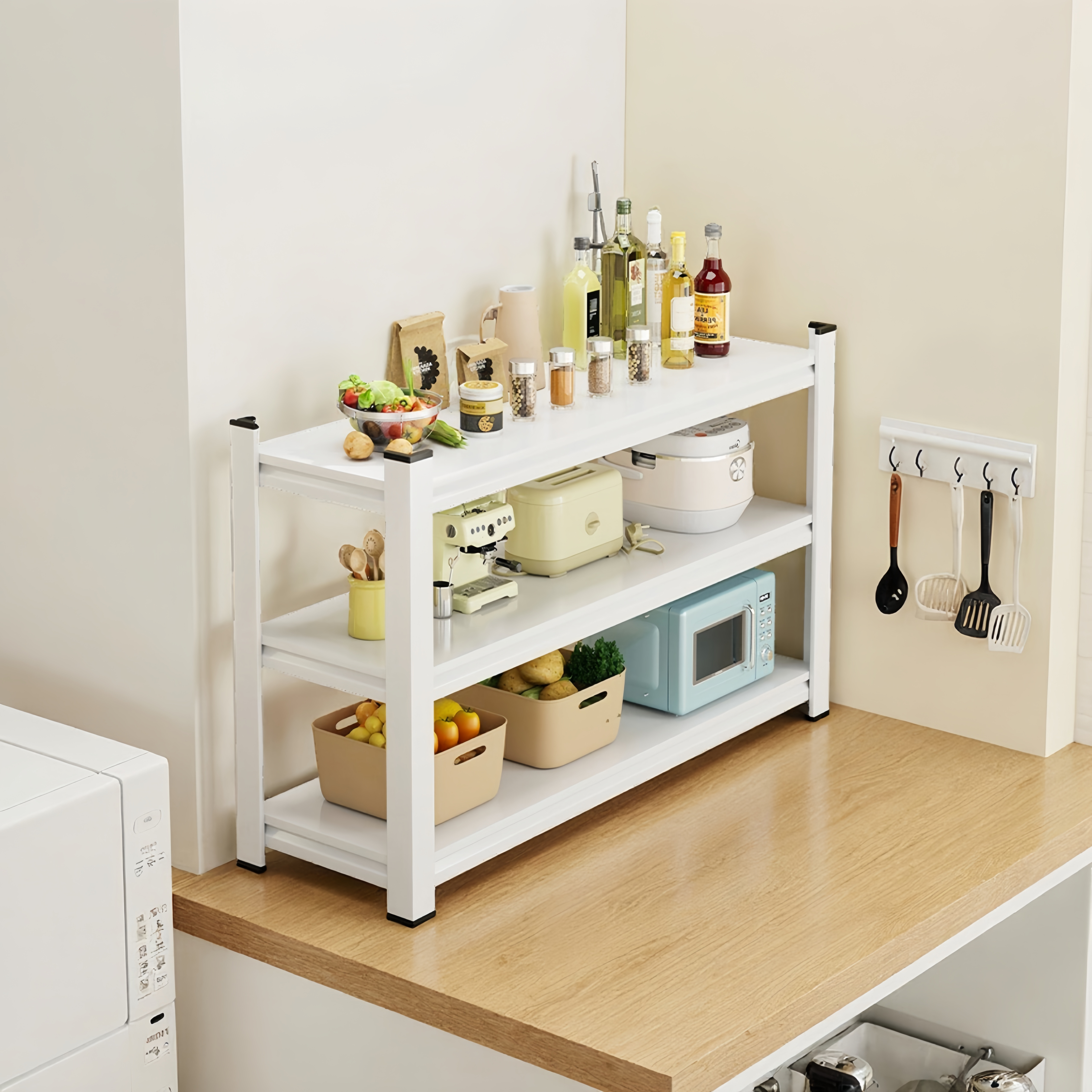 多层家用厨房置物架层高可调碳钢