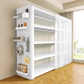 家用置物架带防尘帘洞洞板阳台卧室钢制落地收纳型货架储物铁架子