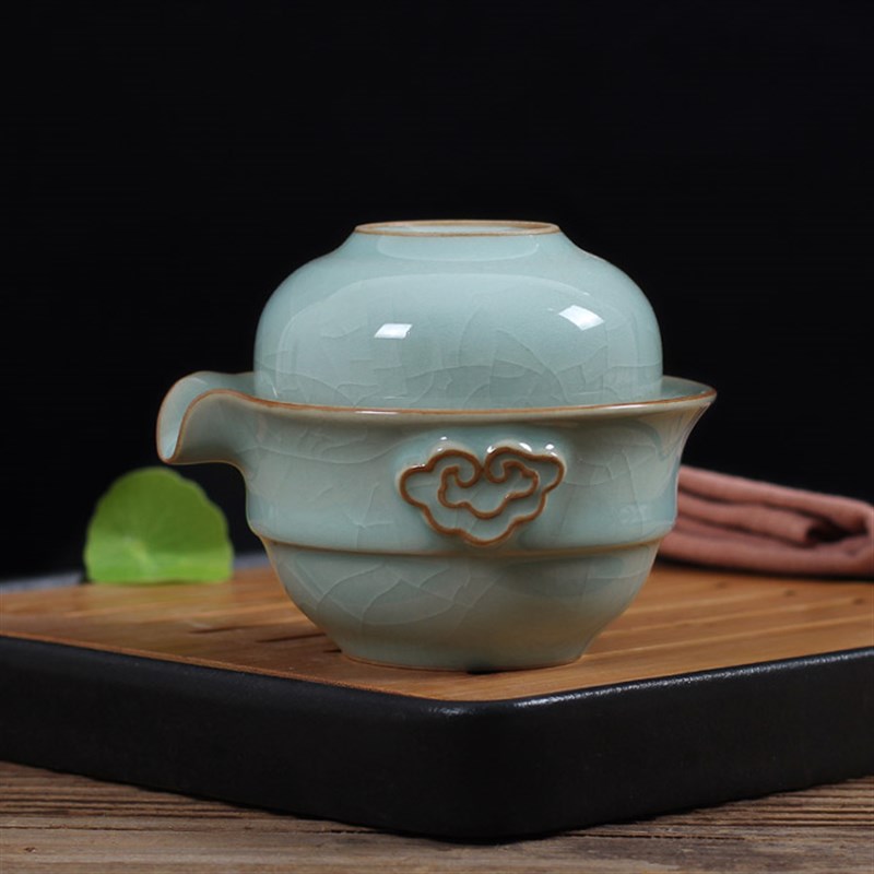 套泉青具快客杯一壶一杯便携旅行整龙陶瓷功夫茶瓷套装茶杯茶壶