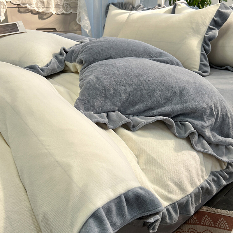 冬季双面加厚牛i奶法兰绒床上四件套床笠加绒床品珊瑚绒面被套床