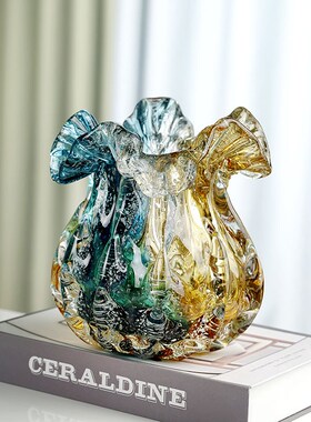 轻奢渐变色琉璃花瓶家居客厅样板B间水培绿植插花瓶钱袋艺术摆件