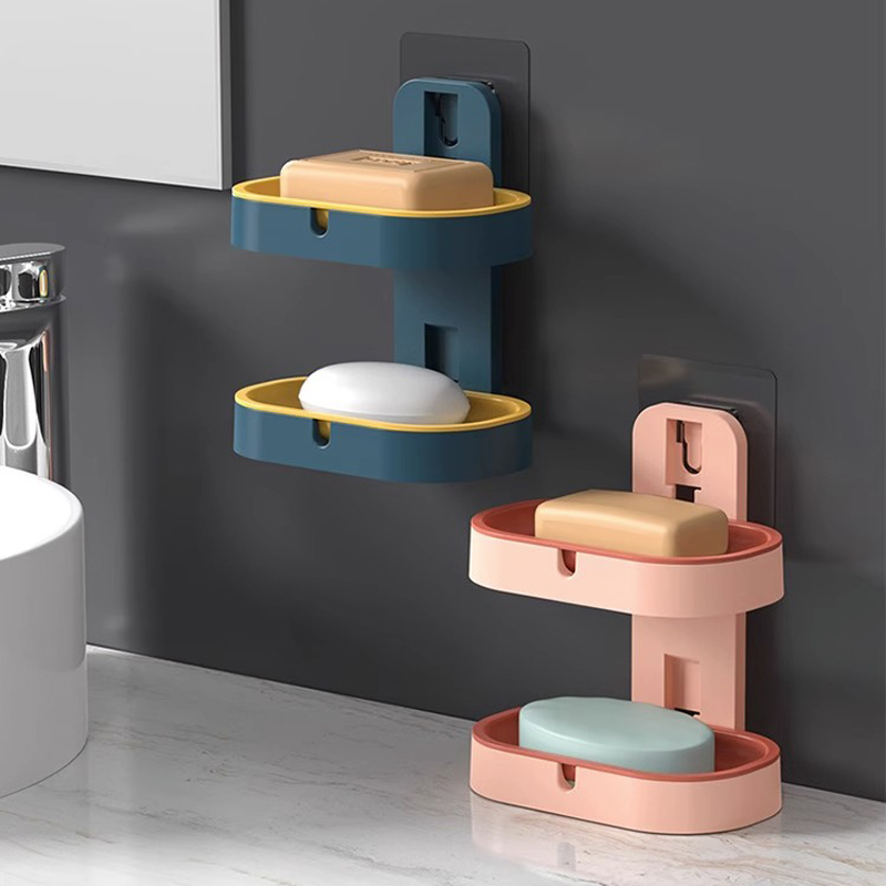 双层沥水肥皂盒香皂置物架家用壁挂式免打孔卫生间浴室挂墙壁皂架